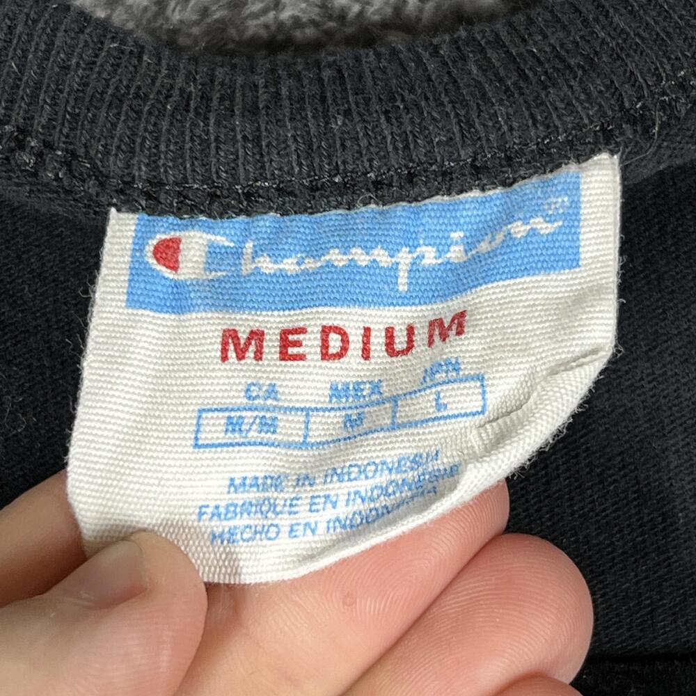 Champion Shirt Mens M Black Short Sleeve Crew Neck Embroidered Colorblock - Picture 3 of 8